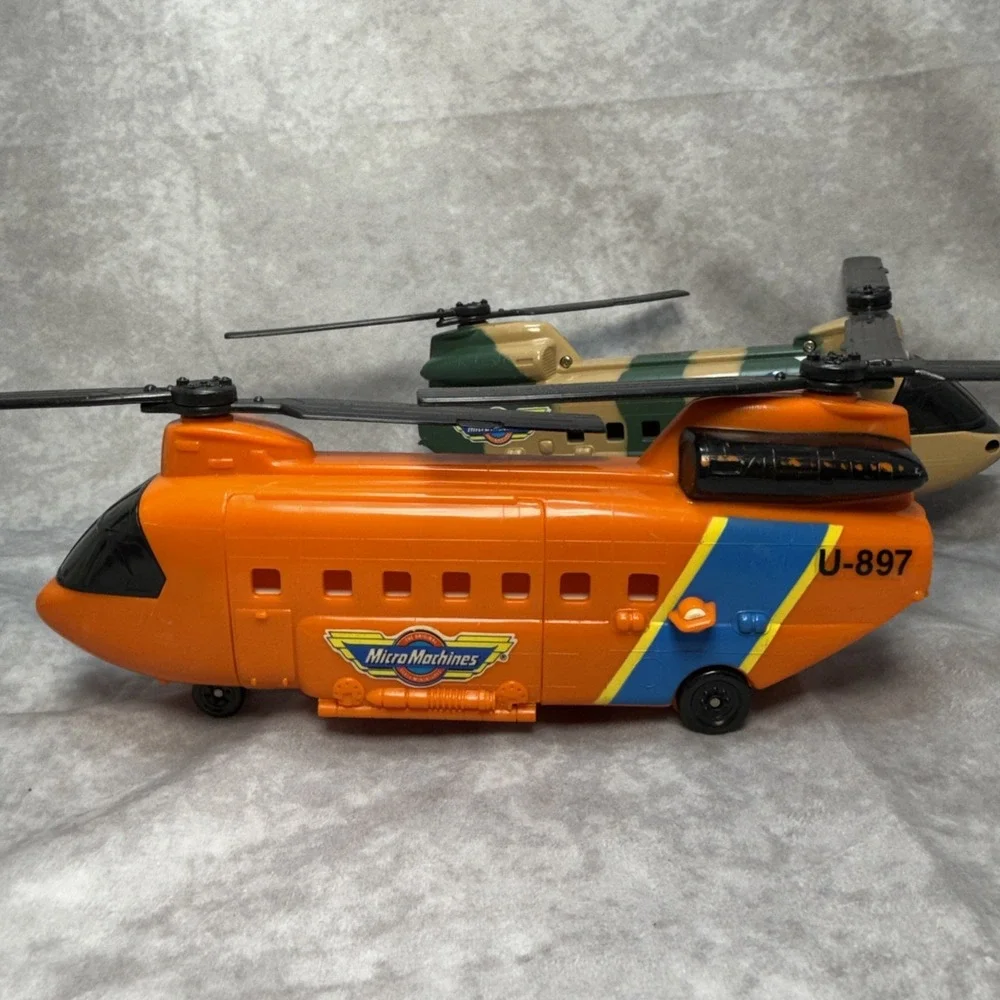 VTG Micro Machines Helicopter Playset x2 Chinook Style Ready for Play or Display